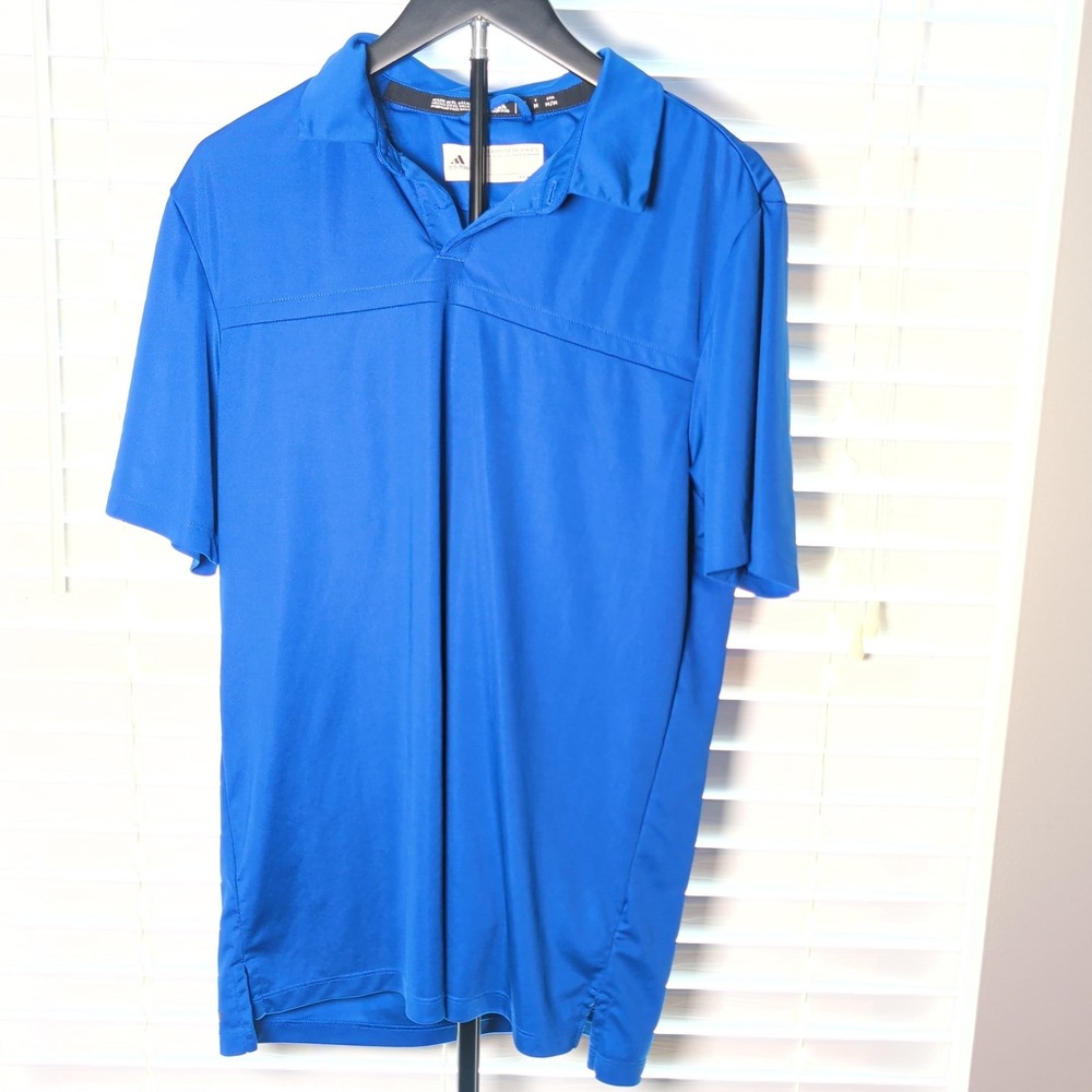Adidas Polo Shirt Mens Medium Blue Performance Golf Athletic Short Sleeve Exc